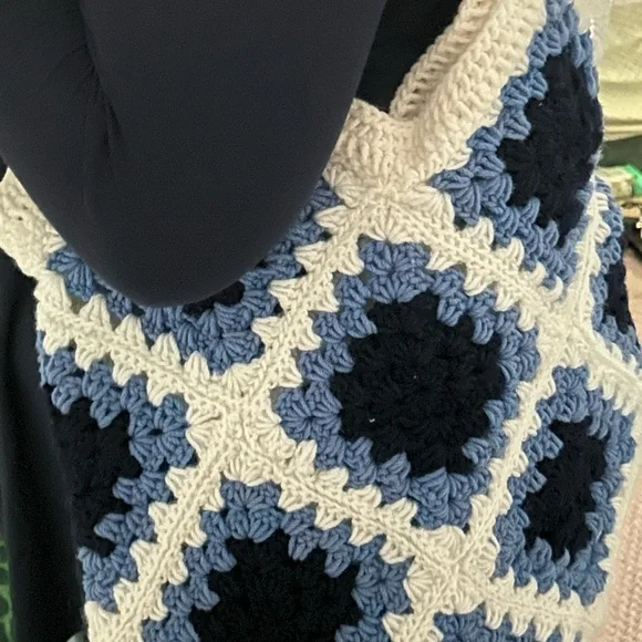 Handcrafted Crochet Tote Bag - Blue and White - Picture 3 of 3